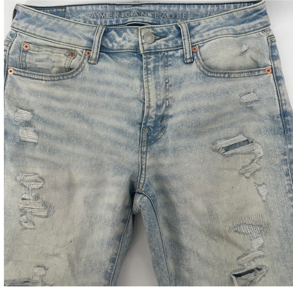 American Eagle Airflex+ Slim Distressed Patched Light Wash Jeans Mens 32x32